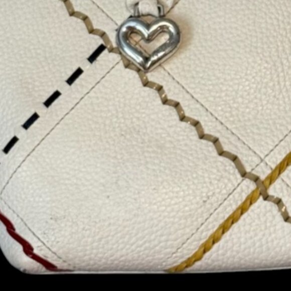 BRIGHTON Purse Beige Leather Tote Double Strap Multi-Color Stitching - Picture 6 of 6